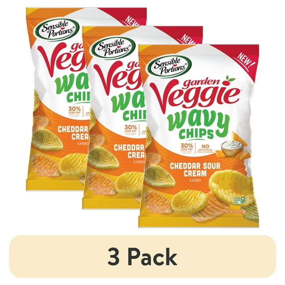 (3 pack) Sensible Portions Garden Veggie Wavy Chips, Cheddar Sour Cream, 6 oz