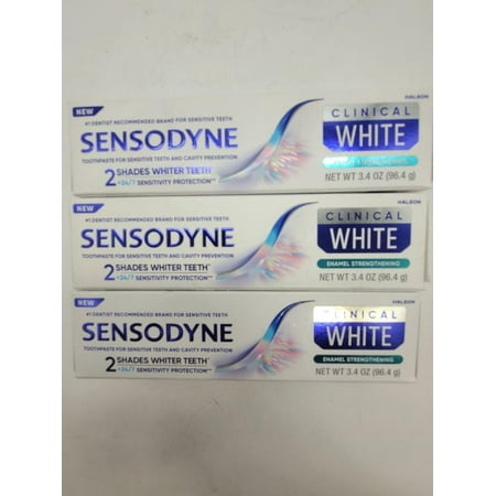 (3 pack) Sensodyne Clinical White Toothpaste Clinically Proven Whitening for Sensitive Teeth, Enamel Strengthening, 3.4 Oz