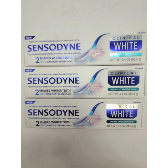 (3 pack) Sensodyne Clinical White Toothpaste Clinically Proven Whitening for Sensitive Teeth, Enamel Strengthening, Mint Flavor, 3.4 oz