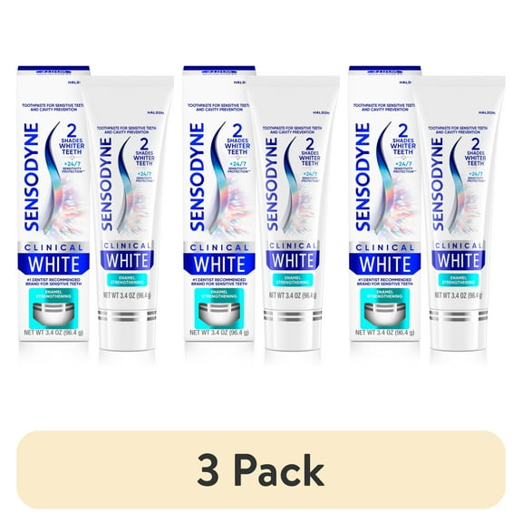 (3 pack) Sensodyne Clinical White Toothpaste Clinically Proven Whitening for Sensitive Teeth, Enamel Strengthening, Mint Flavor, 3.4 oz