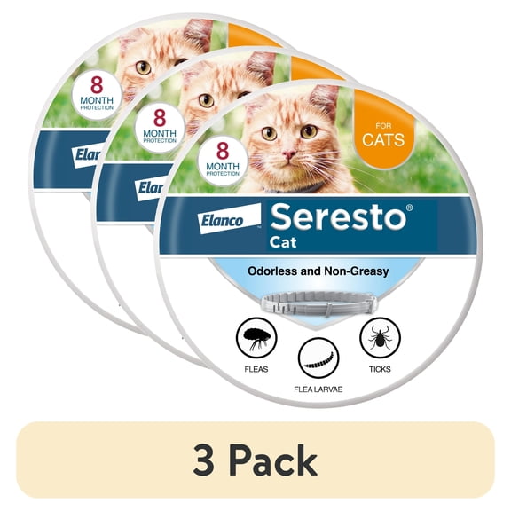 (3 pack) Seresto Vet-Recommended 8-Month Flea & Tick Prevention Collar for Cats