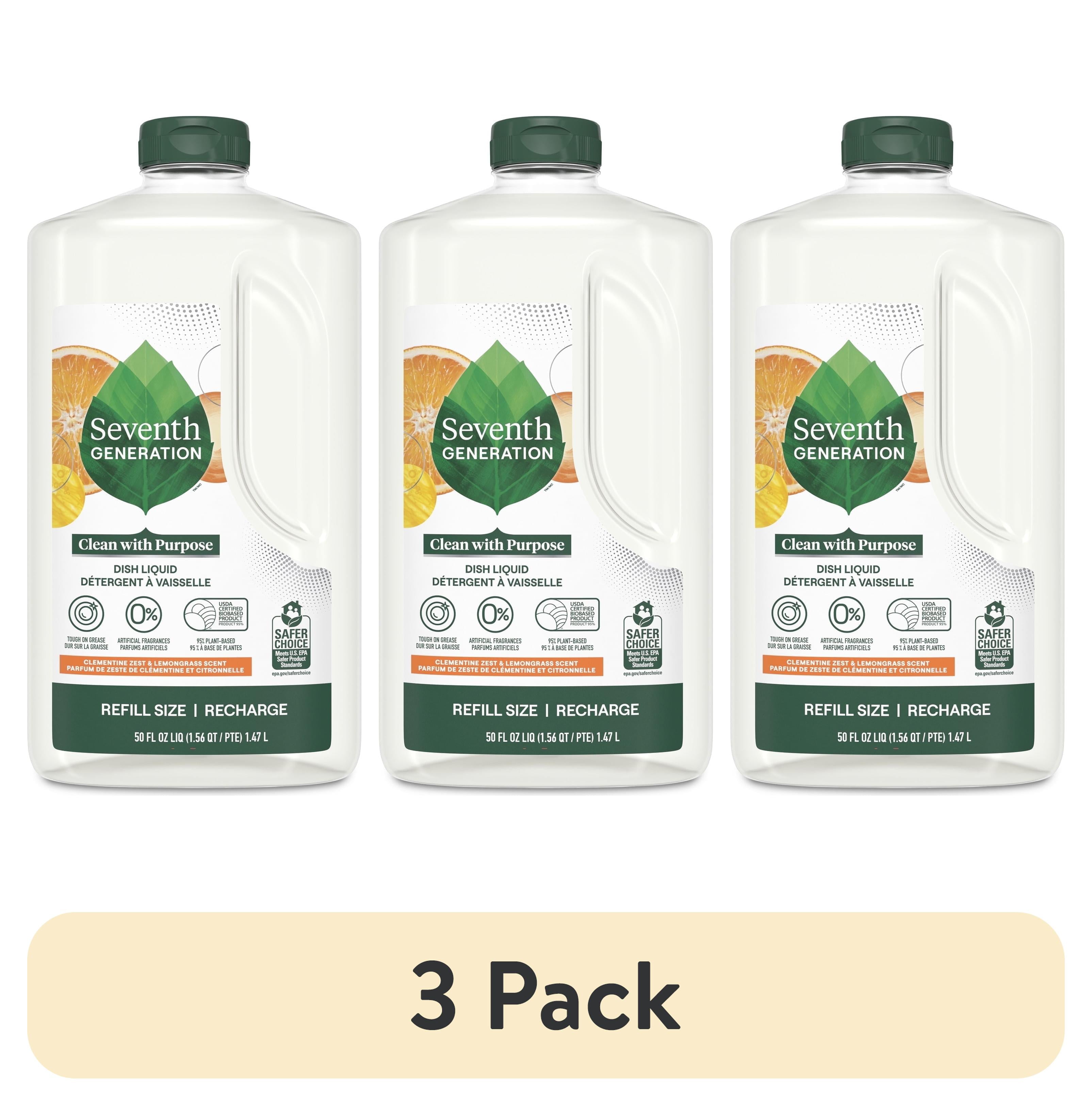 (3 pack) Seventh Generation Dish Soap Refill, Liquid Dishwashing Soap, Clementine Zest & Lemongrass, 50 fl oz