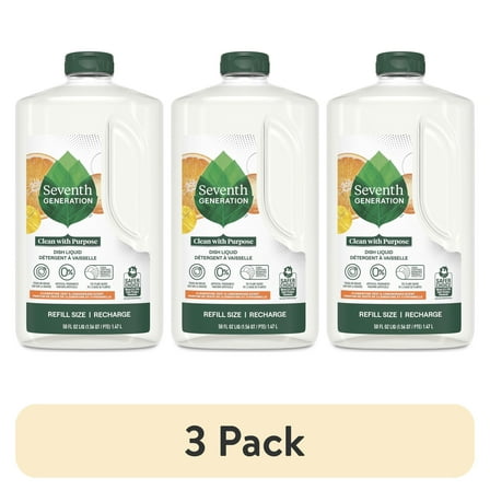 (3 pack) Seventh Generation Dish Soap Refill Dishwashing Liquid Soap, Clementine Zest Lemongrass, 50 fl oz