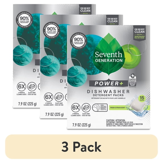 (3 pack) Seventh Generation Powder Dish Soap Dishwasher Detergent, Fresh Citrus, 7.9 oz, 15 Count