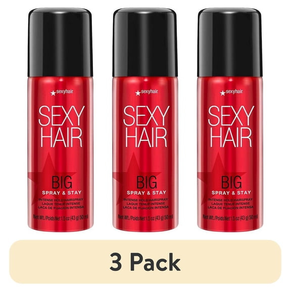 (3 pack) SexyHair Big Spray & Stay Intense Hold Hairspray, 1.5 Oz | Extreme Hold and Shine | Up to 72 Hour Humidity Resistance | All Hair Types