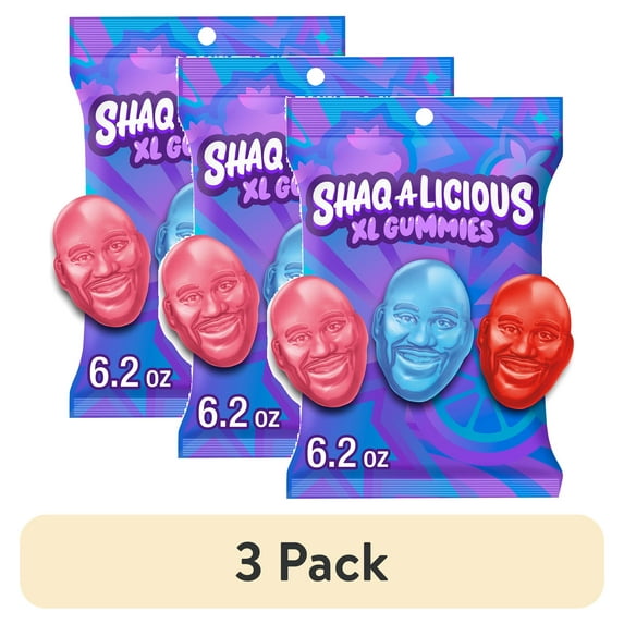 (3 pack) Shaq-A-Licious XL Gummies Original Flavor Chewy Gummy Candy, Bag 6.2 oz