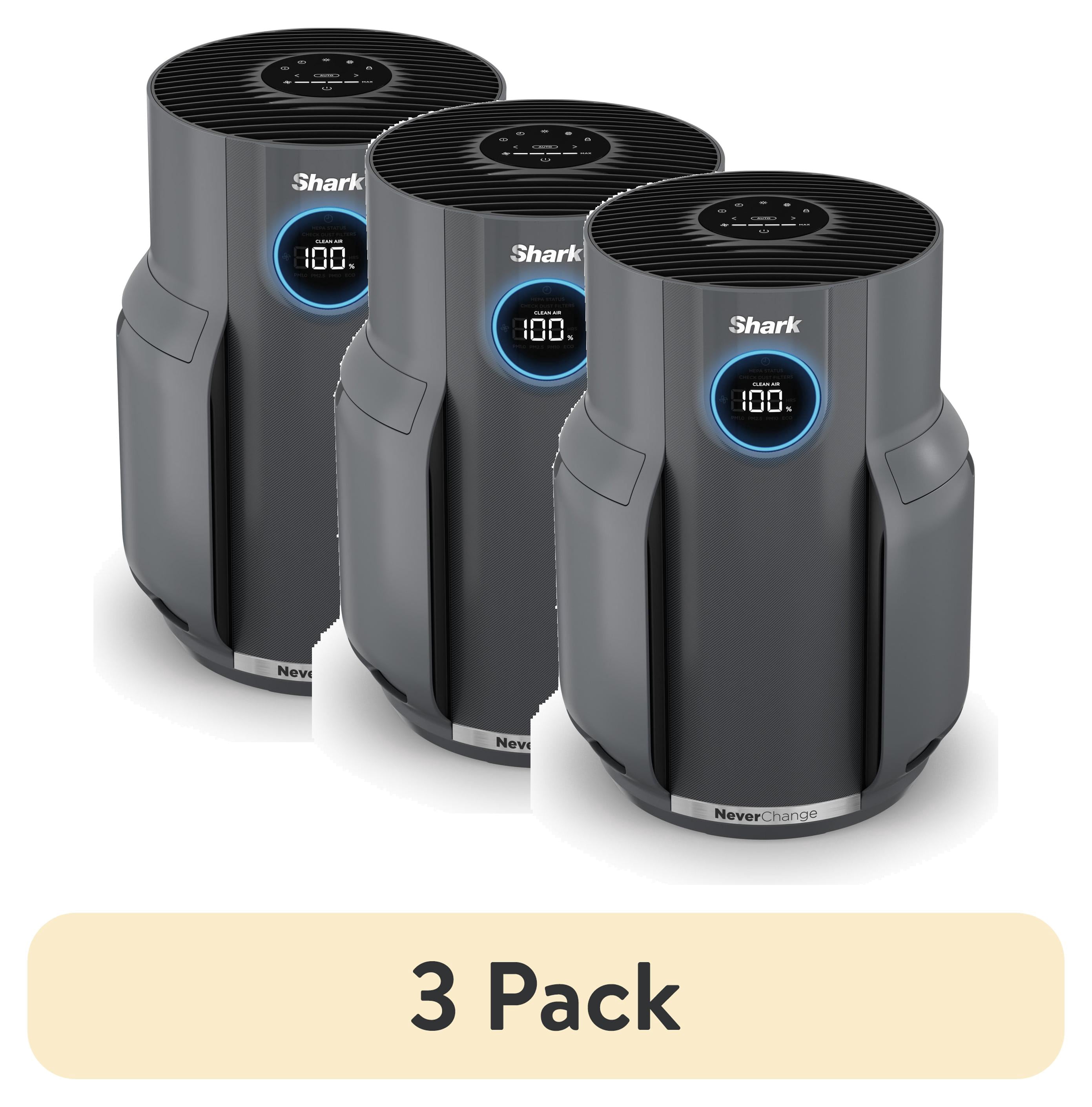 (3 pack) Shark NeverChange 500 St Ft HEPA Air Purifier, 5-Year HEPA-Exceeding Filter, Captures Pollutants, Pet Dander, Dust, and Smoke, HP150 Gray