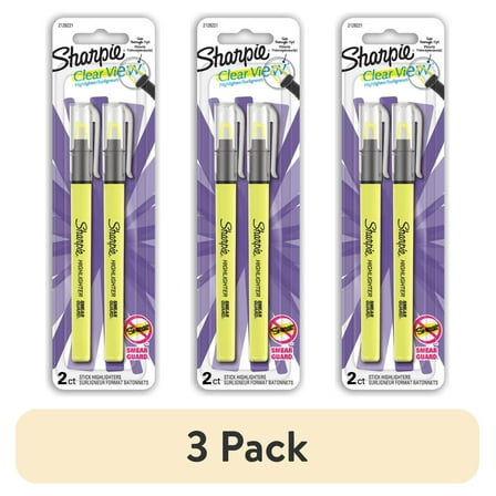(3 pack) Sharpie Clear View Highlighter with See-Through Chisel Tip, Yellow, 2 Count