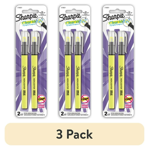 (3 pack) Sharpie Clear View Highlighter with See-Through Chisel Tip, Yellow, 2 Count