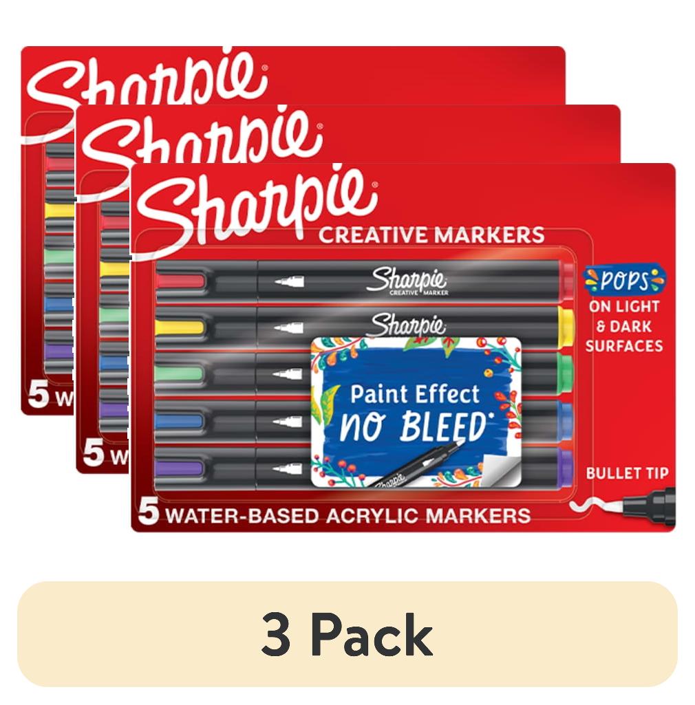 (3 pack) Sharpie Creative Markers, Water-Based Acrylic Markers, Bullet Tip, Assorted Colors, 5 Count