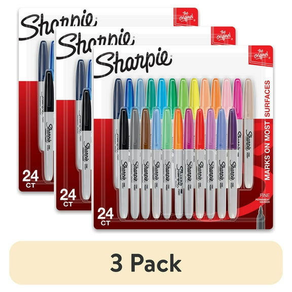 (3 pack) Sharpie Permanent Markers, Fine Point, 80s Glam Colors, 24 Pack