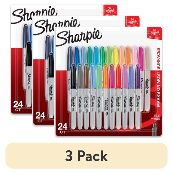 (3 pack) Sharpie Electro Pop Permanent Markers, Fine Point, Assorted Colors, 24 Count