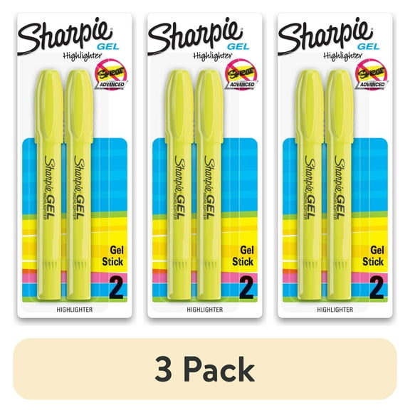 (3 pack) Sharpie Gel Highlighters, Bullet Tip, Fluorescent Yellow, 2 Count