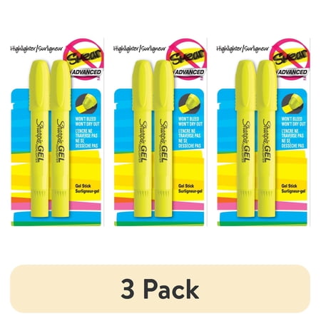 (3 pack) Sharpie Gel Highlighters, Bullet Tip, Fluorescent Yellow, 2 Count