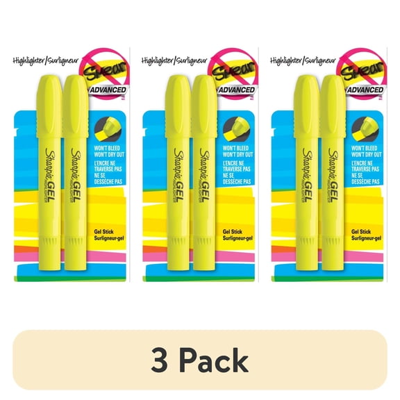 (3 pack) Sharpie Gel Highlighters, Bullet Tip, Fluorescent Yellow, 2 Count