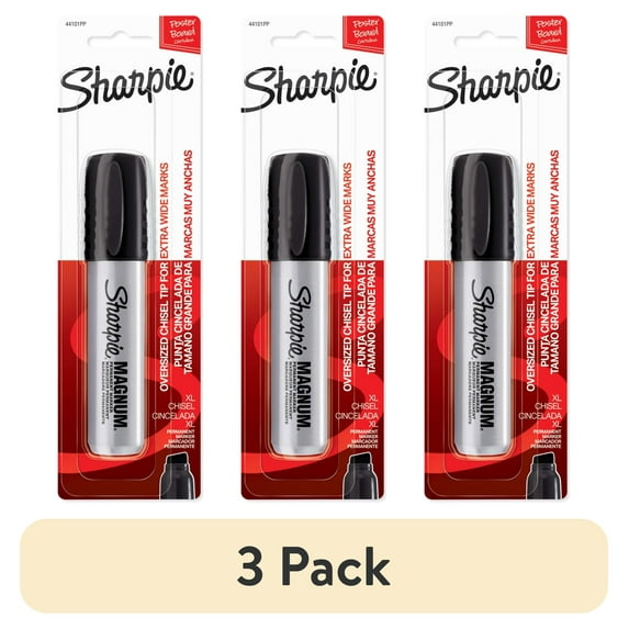 (3 pack) Sharpie Magnum Permanent Marker, Oversized Chisel Tip, Great for Poster Boards, Black, 1 Count