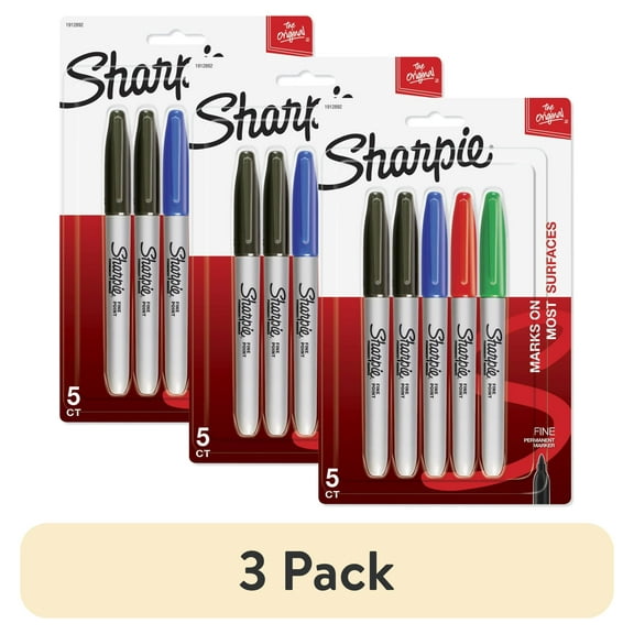 (3 pack) Sharpie Permanent Markers, Fine Point, Assorted Colors, 5 Count