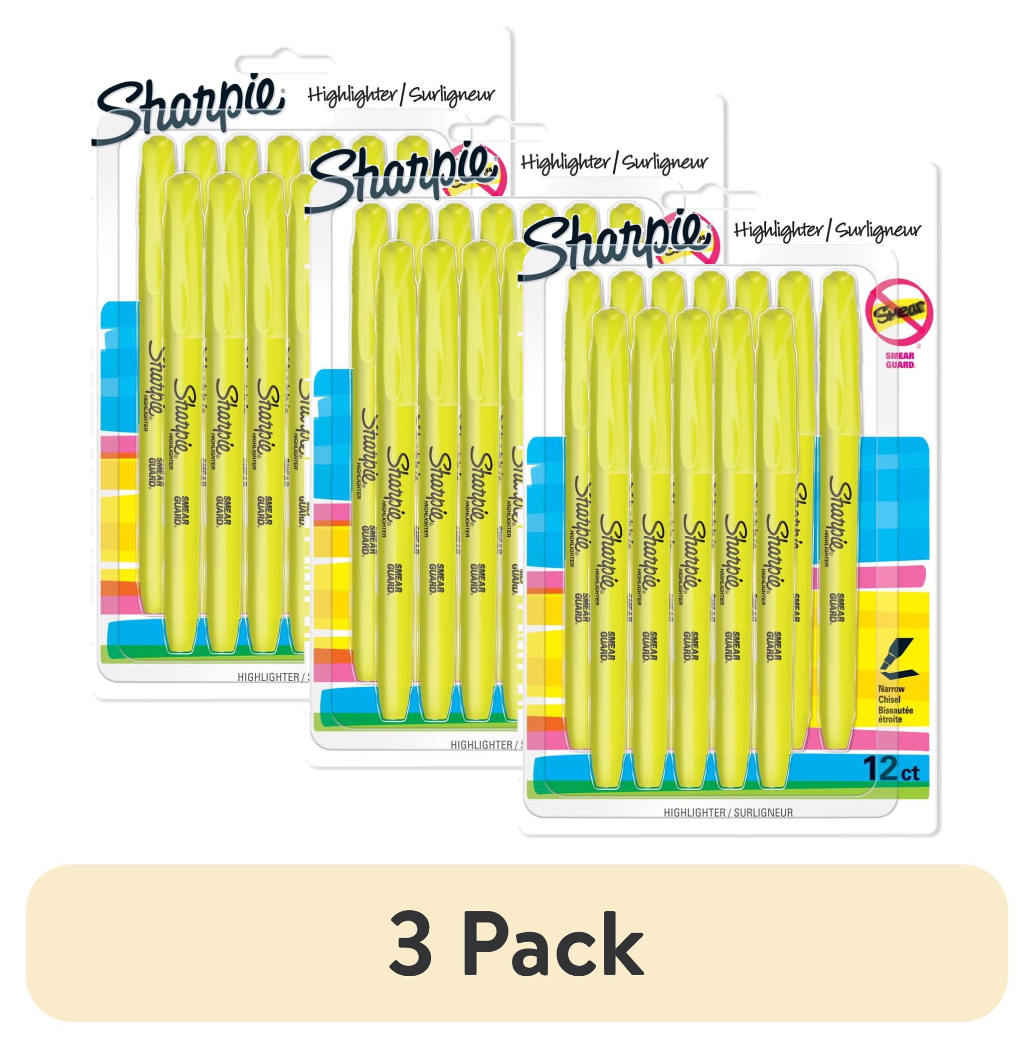 (3 pack) Sharpie Pocket Highlighters, Fluorescent Yellow, Chisel Tip, 12 Count