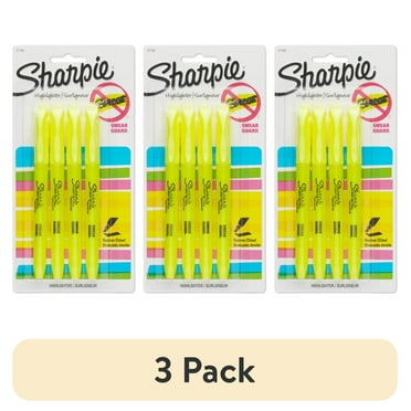 (3 pack) Sharpie Pocket Highlighters, Chisel Tip, Fluorescent Yellow, 4 Count