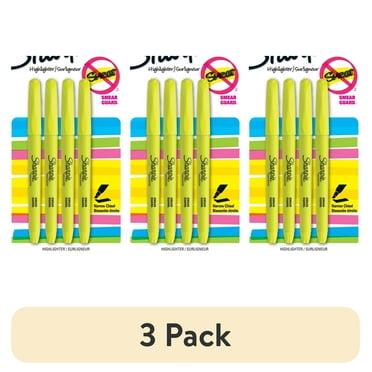(3 pack) Sharpie Pocket Highlighters, Chisel Tip, Fluorescent Yellow, 4 Count