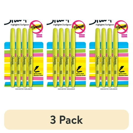 (3 pack) Sharpie Highlighters, Pocket Size, Chisel Tip, Fluorescent Yellow, 4 Count