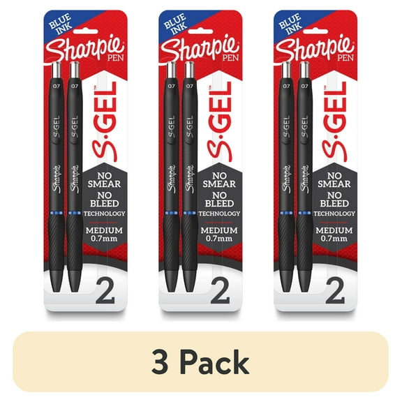 (3 pack) Sharpie S-Gel Pen, Retractable, Medium 0.7mm, Blue Ink, 2 Count