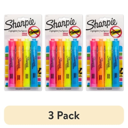 (3 pack) Sharpie Tank-Style Highlighters, Chisel Tip, Assorted, 4 Count