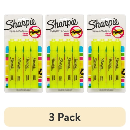 (3 pack) Sharpie Tank Style Highlighters, Chisel Tip, Fluorescent Yellow, 4 Count