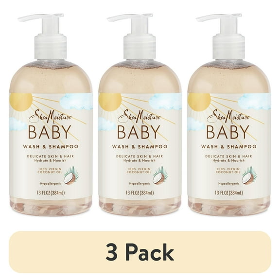(3 pack) SheaMoisture Baby Wash and Shampoo with 100% Virgin Coconut Oil, Sweet Pea & Murumuru, 13 fl oz