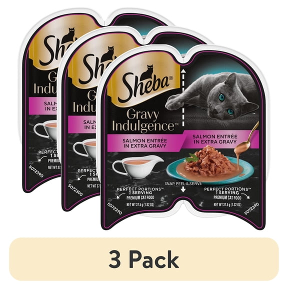 (3 pack) Sheba Gravy Indulgence Salmon Entree In Extra Gravy Cat Food, 2.6 Oz Twin-Pack Tray