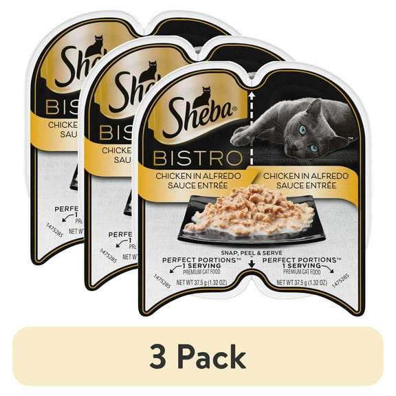 (3 pack) Sheba Perfect Portions Bistro Adult Wet Cat Food, Chicken in Alfredo Sauce Entree, 2.6 oz Twin-Pack Tray