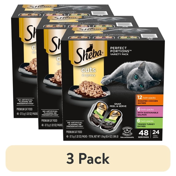 (3 pack) Sheba Perfect Portions Variety Pack Cuts In Gravy Cat Food, 2.6 Oz Twin-Pack Trays (24 Count)