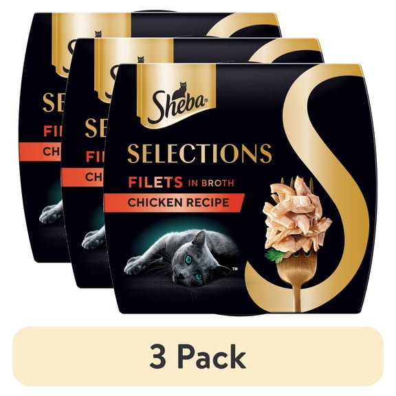 (3 pack) Sheba Selections Filets in Broth Chicken Flavor Wet Cat Food Meal Complement, 1.3 oz Cup
