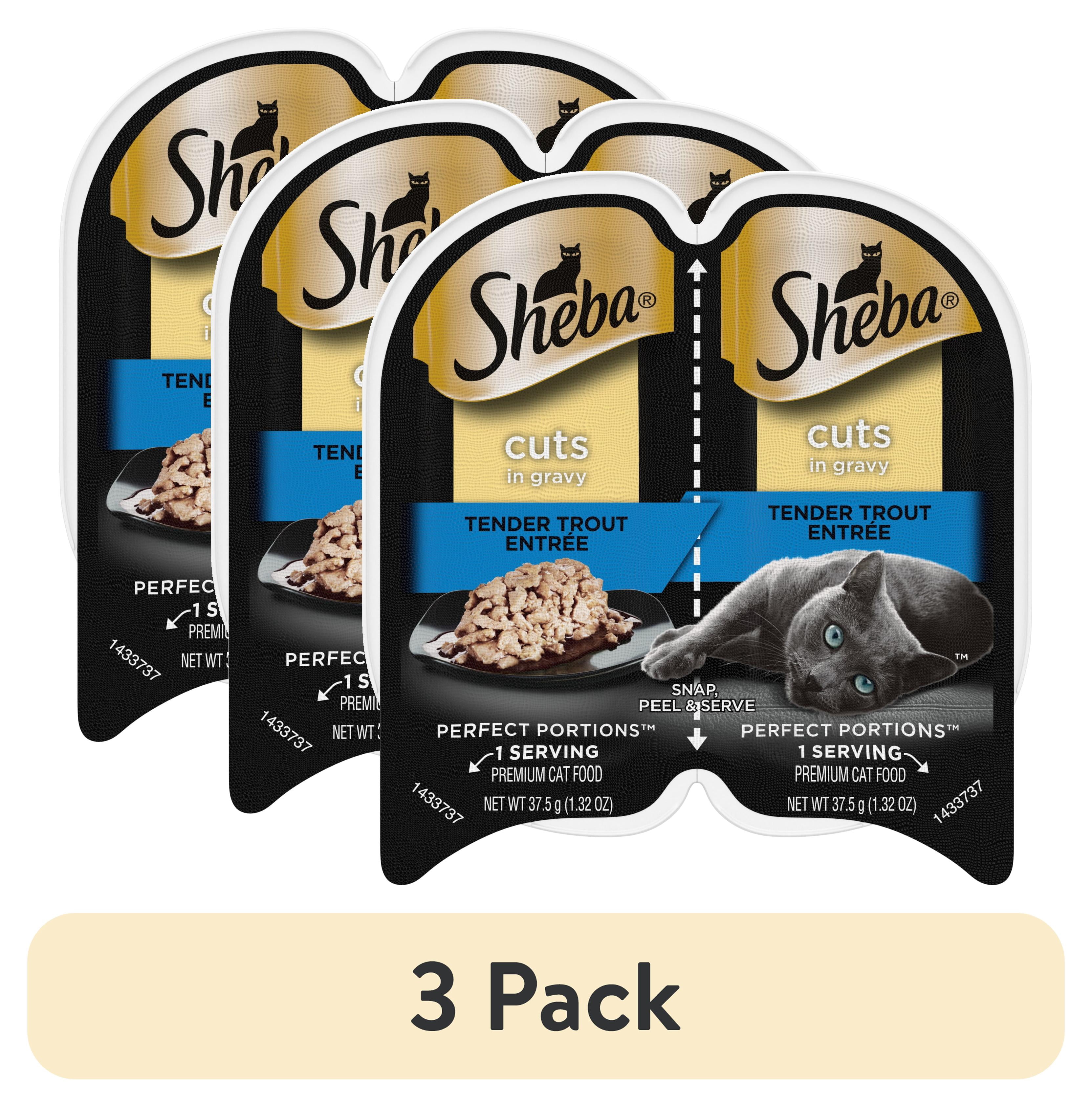 (3 pack) Sheba Perfect Portions Wet Cat Food Cuts in Gravy Tender Trout Entree Twin-Pack, 2.6 oz