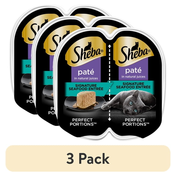 (3 pack) Sheba Wet Cat Food Pate, Signature Seafood Entree, 2.6 oz Perfect Portions Twin Pack Tray