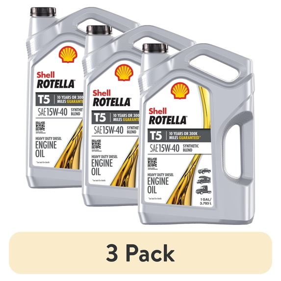 (3 pack) Shell Rotella T5 Synthetic Blend 15W-40 Diesel Engine Oil, 1 Gallon