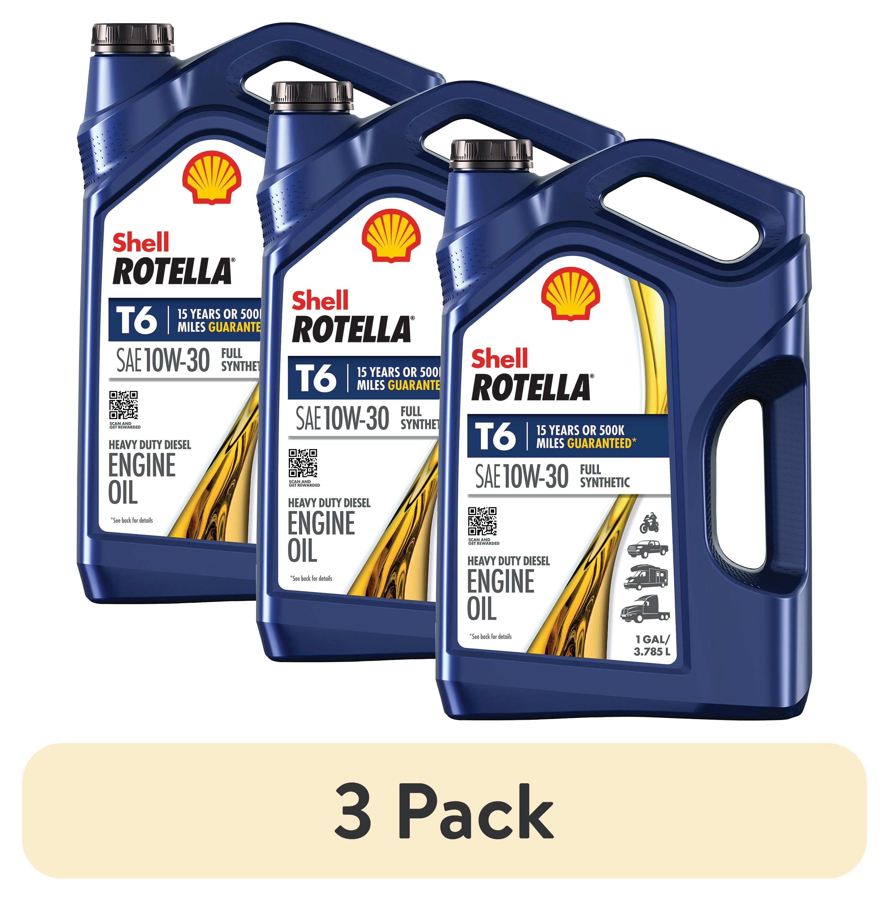 3 pack) Shell Rotella T6 Full Synthetic 10W-30 Diesel Engine Oil