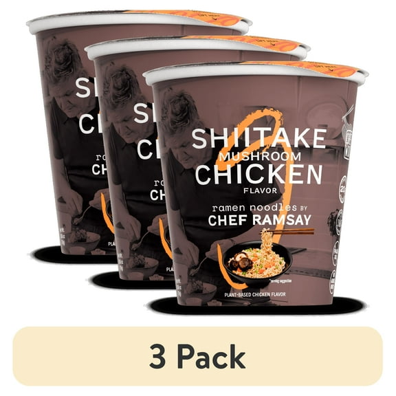 (3 pack) Shiitake Mushroom Chicken Ramen Noodles by Chef Ramsay, Chef Woo High Protein Ramen Cups