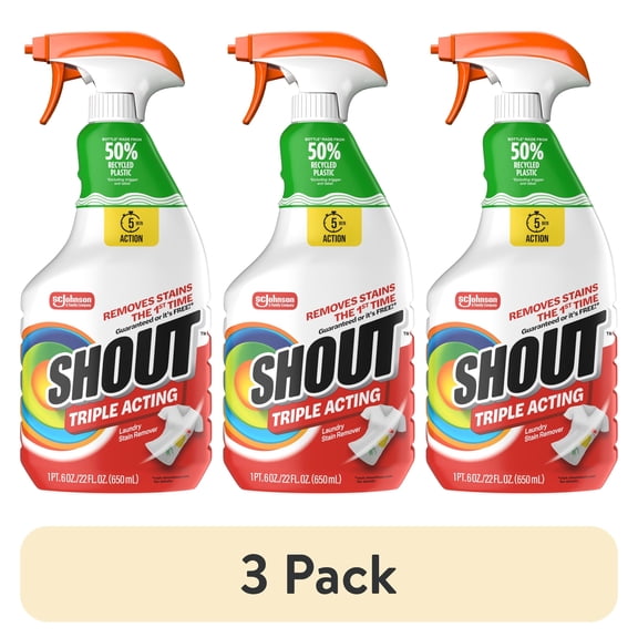 (3 pack) Shout Active Enzyme Laundry Stain Remover Spray, Triple-Acting Formula Clings, Penetrates, and Lifts 100+ Types of Everyday Stains - Prewash Spray 22oz