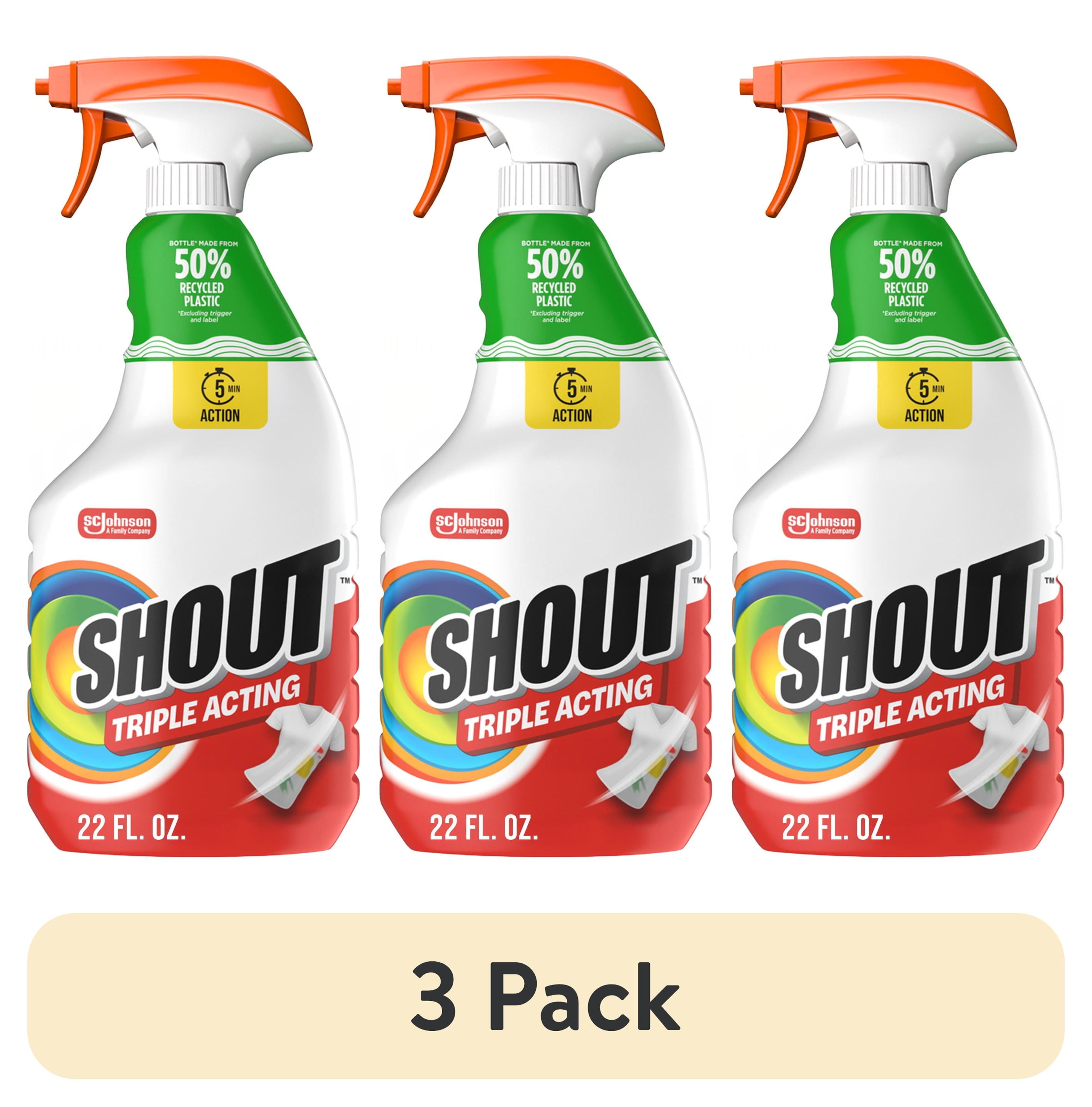 (3 pack) Shout Active Enzyme Laundry Stain Remover Spray, Triple-Acting Formula Clings, Penetrates, and Lifts 100+ Types of Everyday Stains - Prewash Spray 22 FL. OZ.