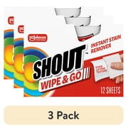 3 pack Shout Wipe & Go,&nbsp;Laundry&nbsp;Instant Stain Remover, 12 Wipes