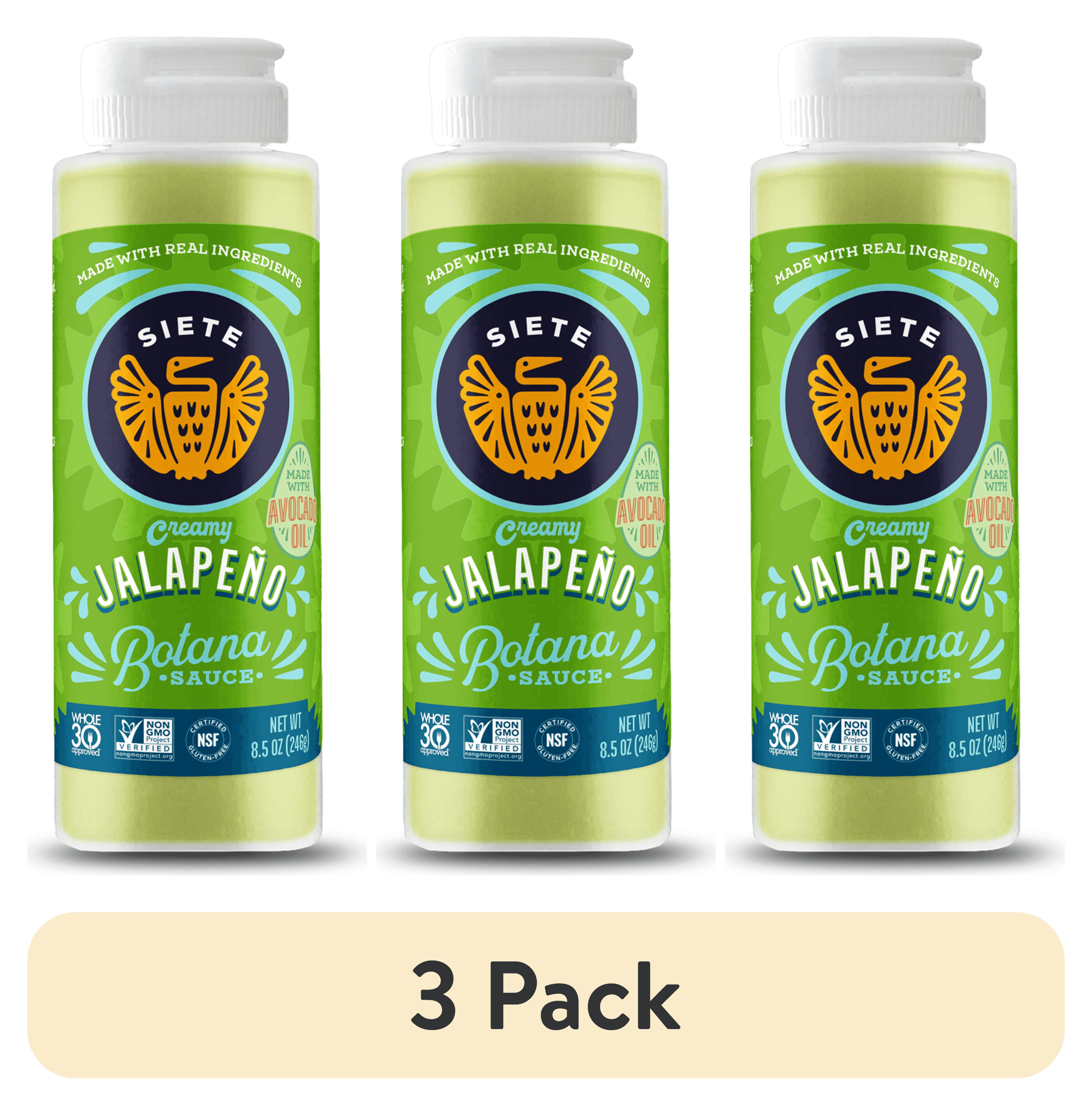 (3 pack) Siete Family Foods, Creamy Jalapeno Botana Sauce, 8.5 oz