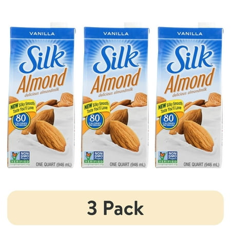(3 pack) Silk Pure Almond Vanilla Almond Milk, 1 qt