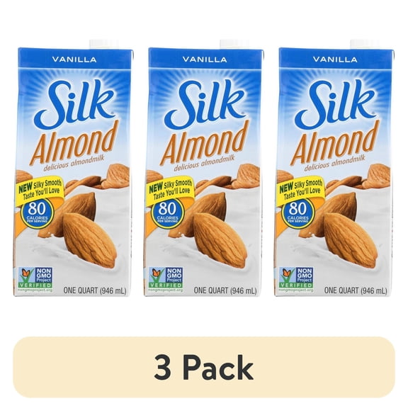 (3 pack) Silk Pure Almond Vanilla Almond Milk, 1 qt