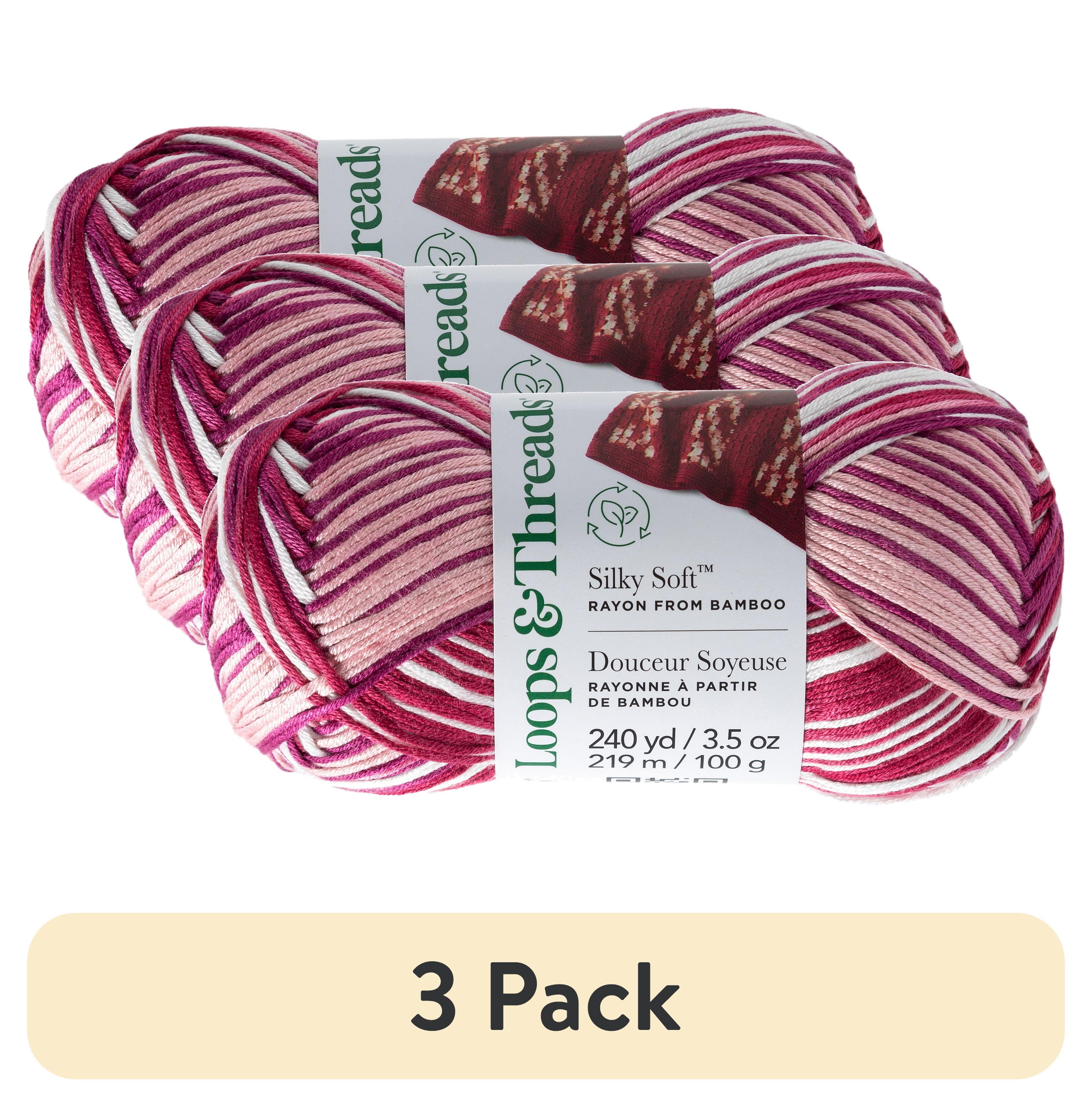 (3 pack) Silky Soft Multi Yarn by Loops & Threads - Yarn for Knitting - Crochet - Weaving - and Arts & Crafts - Carnation - Bamboo - 3.5 oz