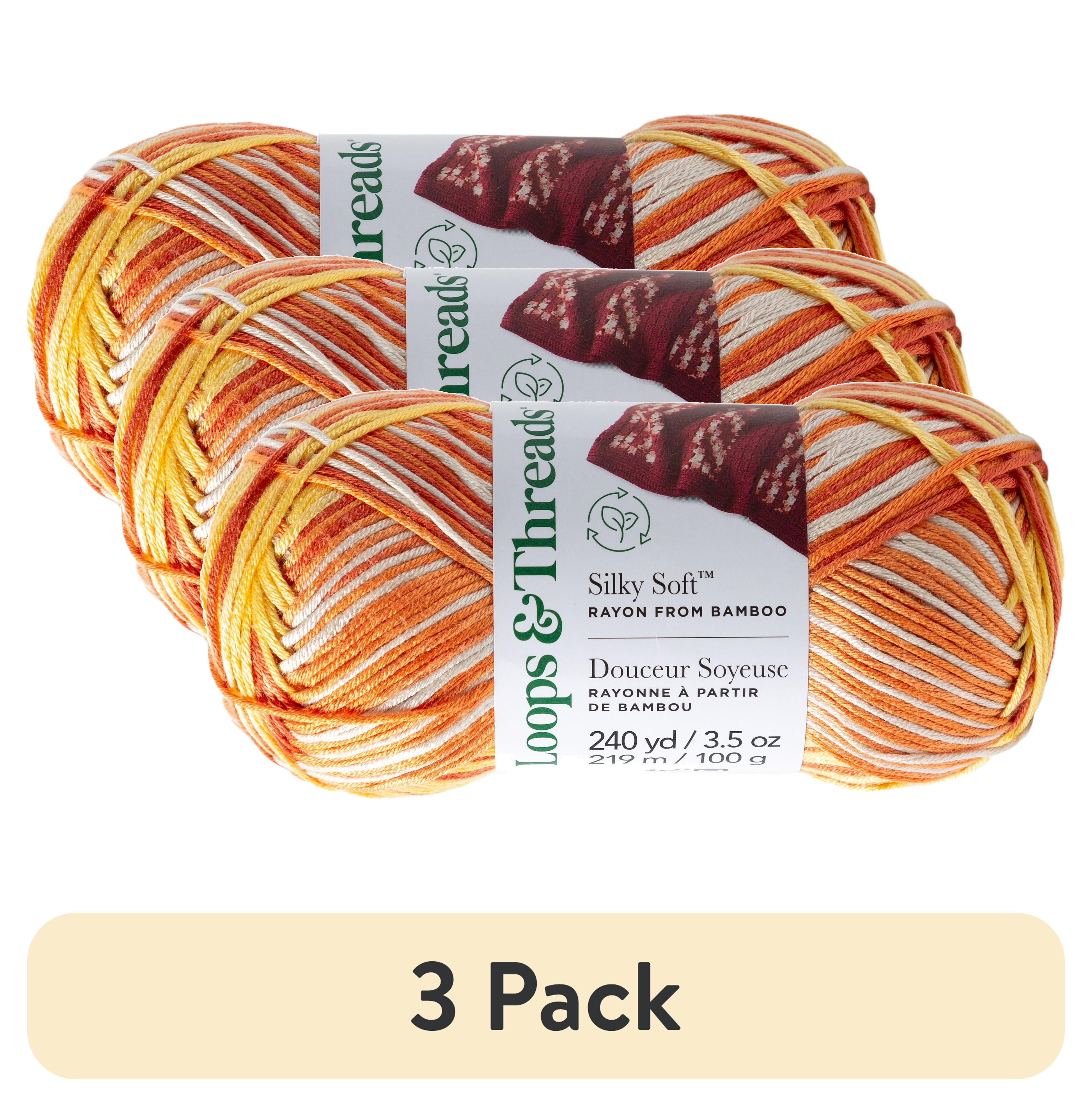 (3 pack) Silky Soft Multi Yarn by Loops & Threads - Yarn for Knitting - Crochet - Weaving - and Arts & Crafts - Marigold - Bamboo - 3.5 oz
