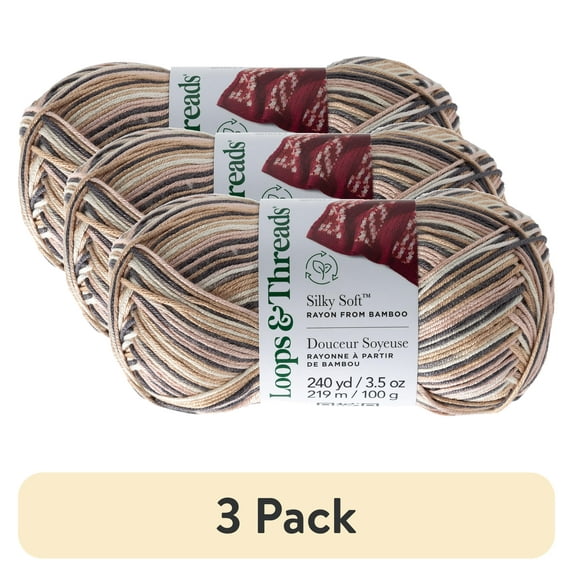 (3 pack) Silky Soft Multi Yarn by Loops & Threads - Yarn for Knitting - Crochet - Weaving - and Arts & Crafts - Opal - Bamboo - 3.5 oz