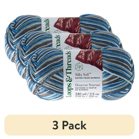 (3 pack) Silky Soft Multi Yarn by Loops & Threads - Yarn for Knitting - Crochet - Weaving - and Arts & Crafts - Sapphire - Bamboo - 3.5 oz