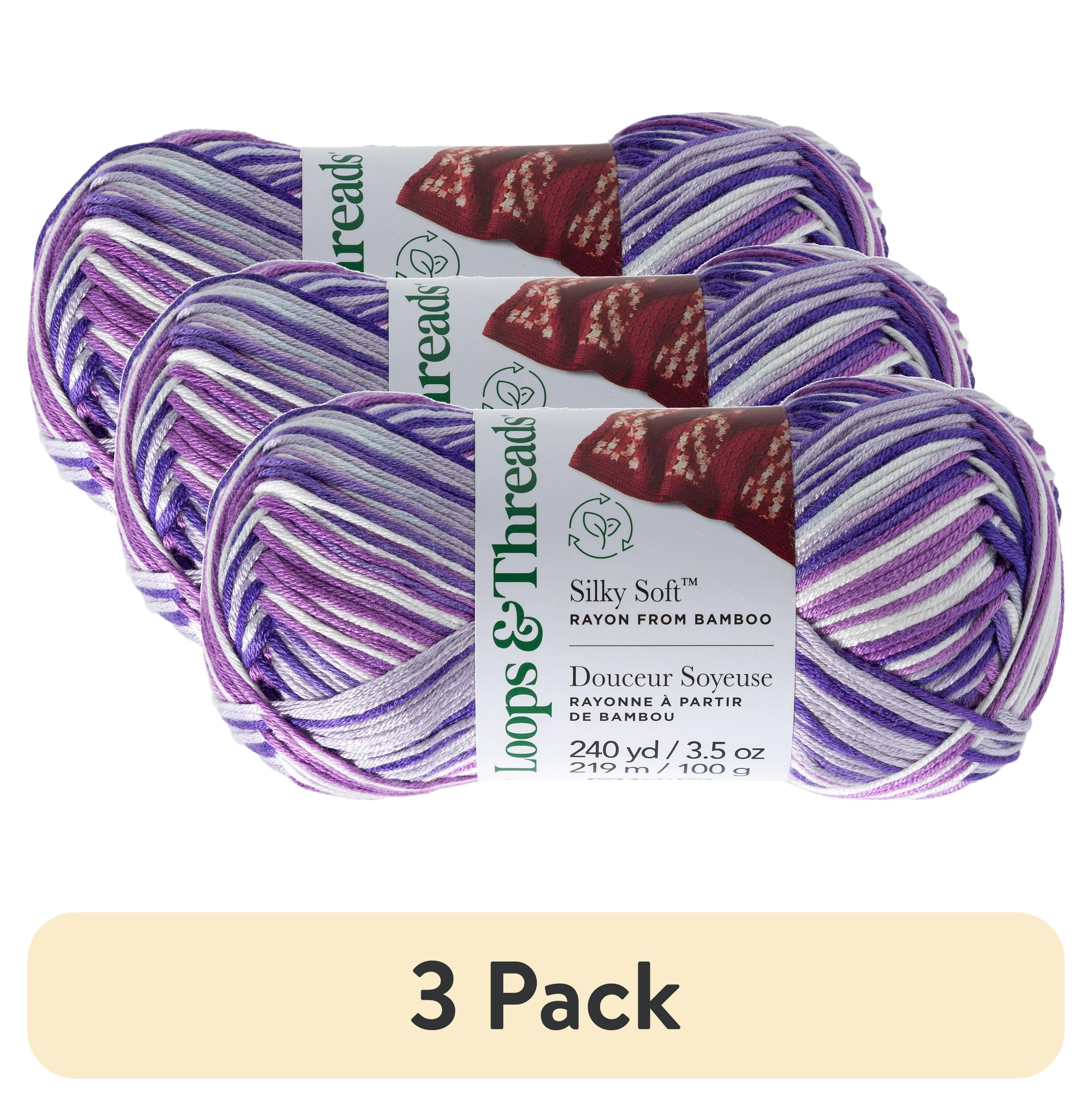 (3 pack) Silky Soft Multi Yarn by Loops & Threads - Yarn for Knitting - Crochet - Weaving - and Arts & Crafts - Violet - Bamboo - 3.5 oz