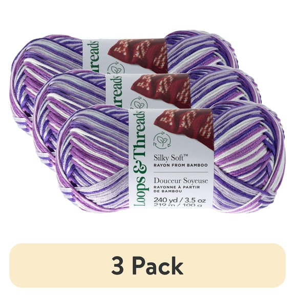 (3 pack) (3 pack) Silky Soft Multi Yarn by Loops & Threads - Yarn for Knitting - Crochet - Weaving - and Arts & Crafts - Violet - Bamboo - 3.5 oz